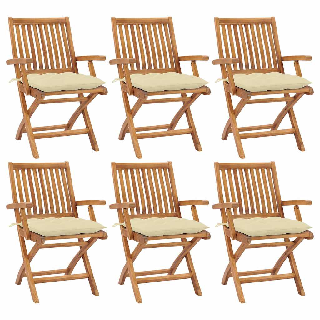 Klappstühle mit Kissen, 6-teilig, Massivholz Teakholz