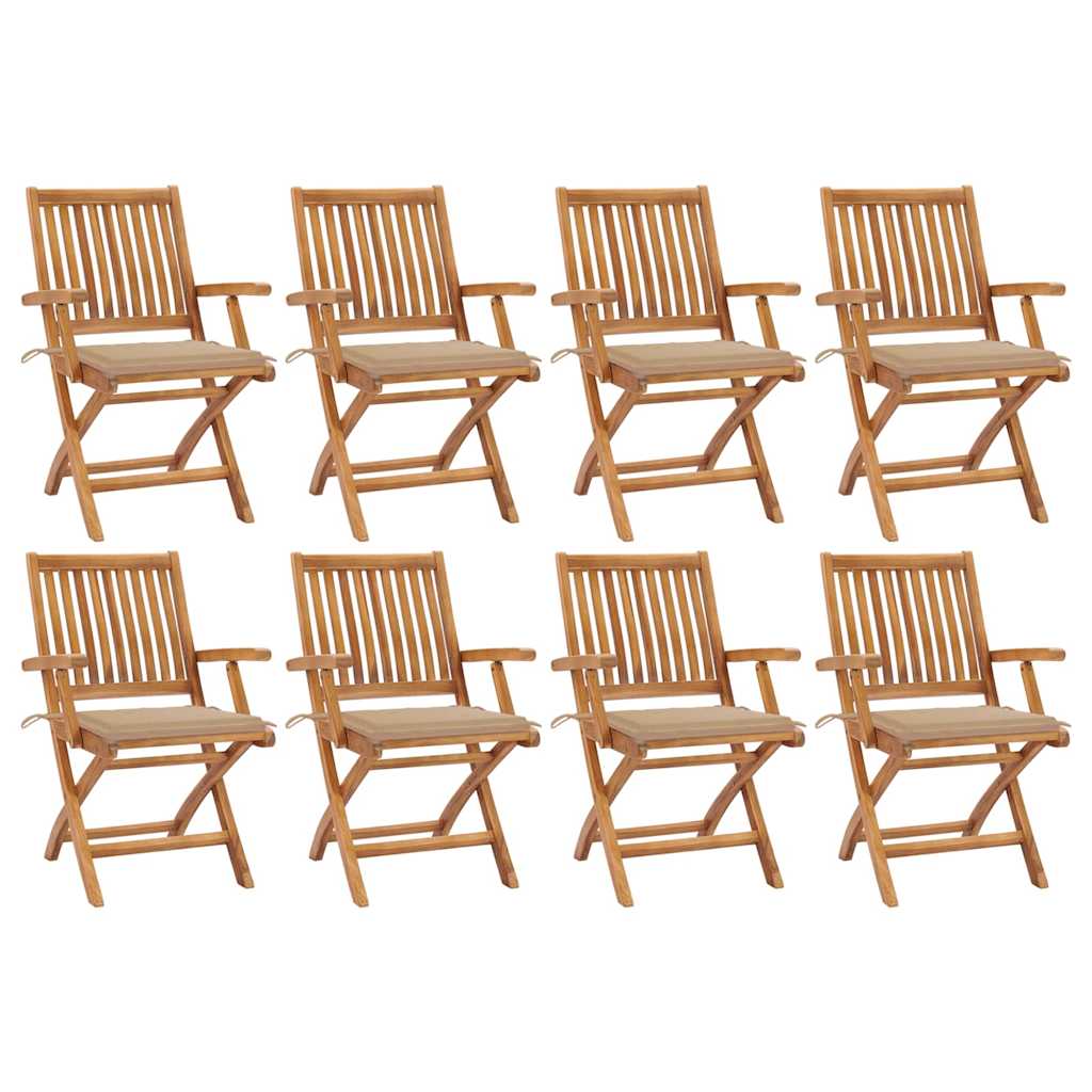 Klappstühle mit Kissen, 8-teilig, Massivholz Teakholz