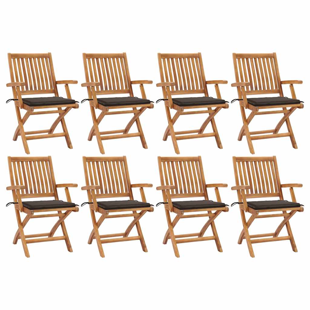 Klappstühle mit Kissen, 8-teilig, Massivholz Teakholz