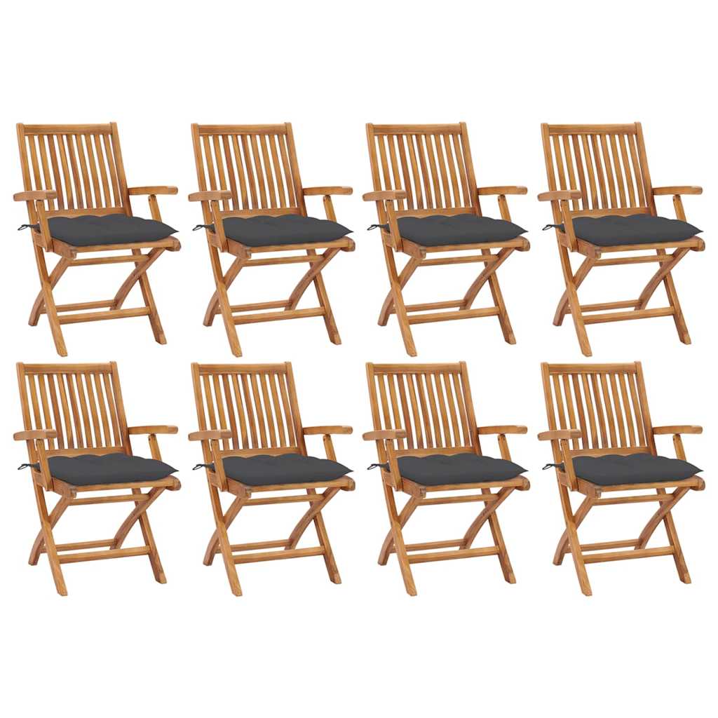 Klappstühle mit Kissen, 8-teilig, Massivholz Teakholz
