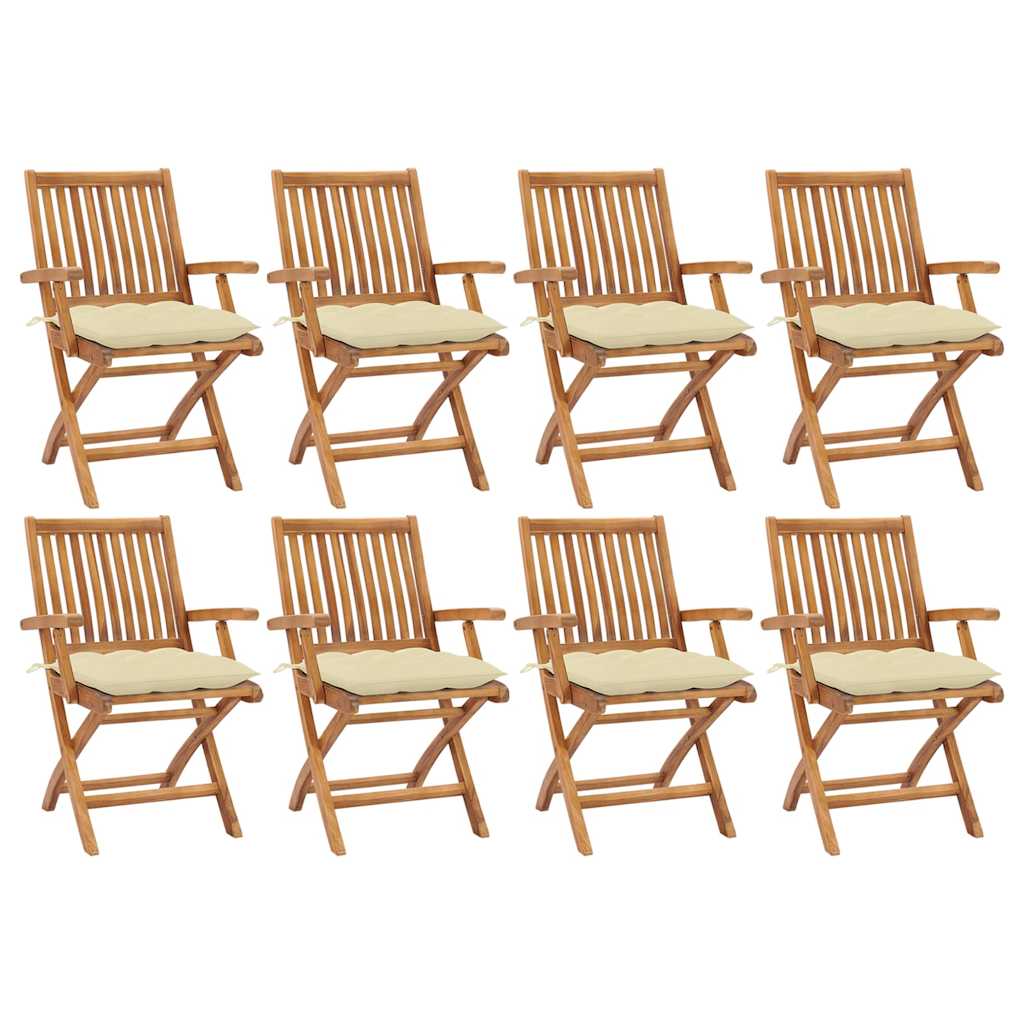 Klappstühle mit Kissen, 8-teilig, Massivholz Teakholz