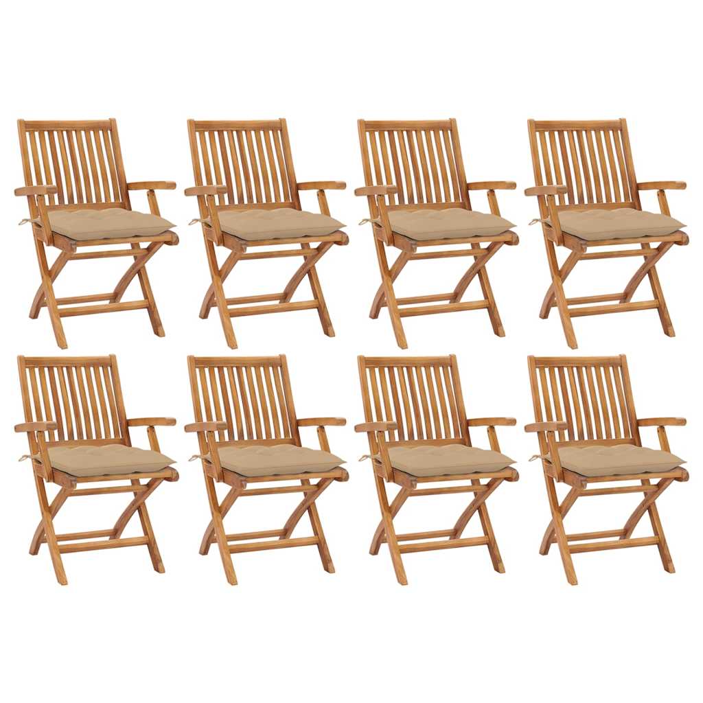 Klappstühle mit Kissen, 8-teilig, Massivholz Teakholz
