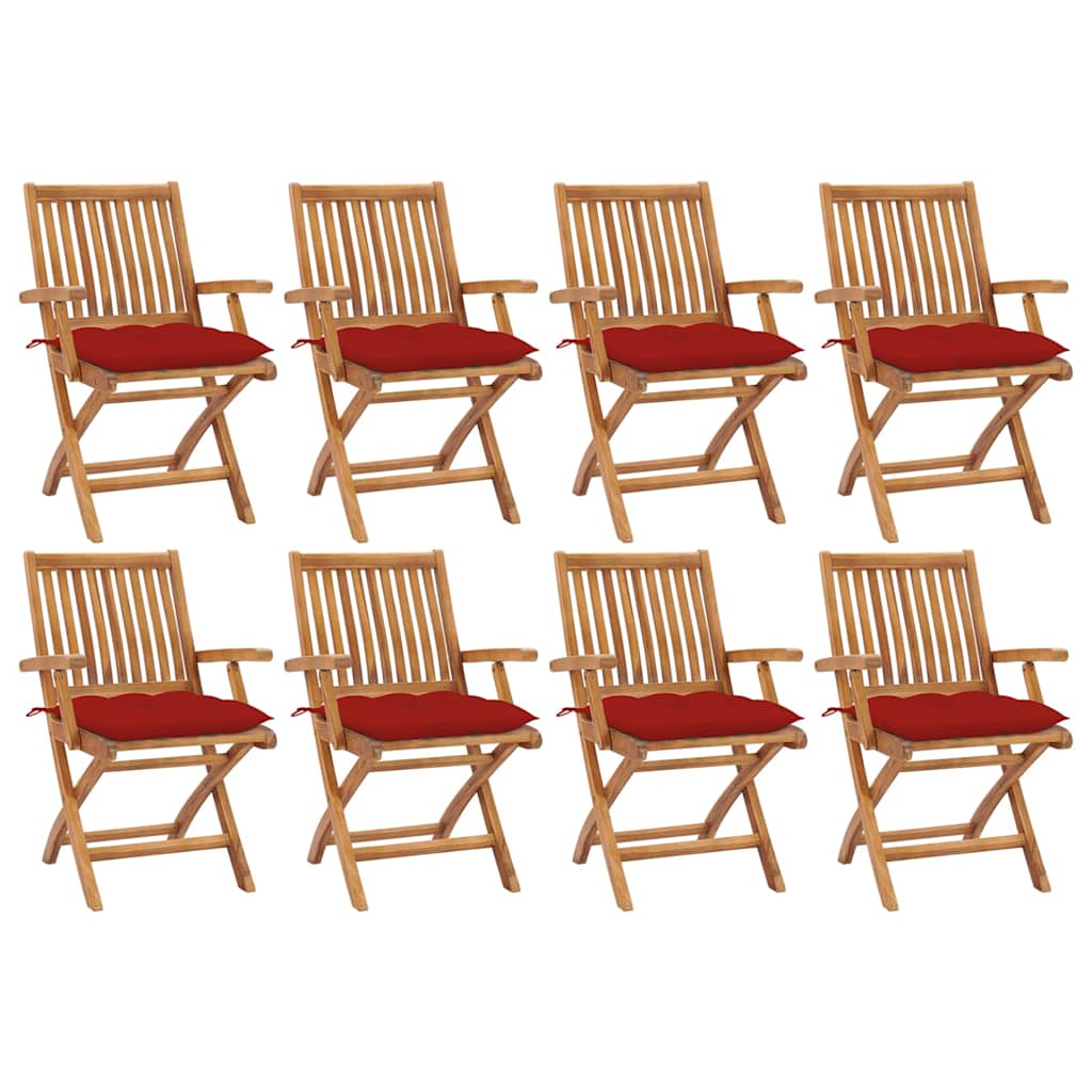 Klappstühle mit Kissen, 8-teilig, Massivholz Teakholz