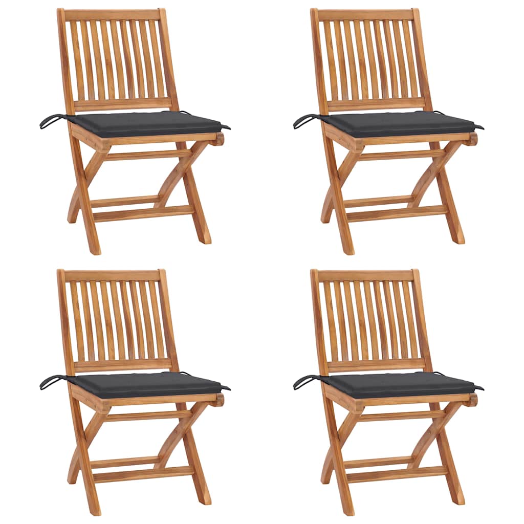 Klappstühle mit Kissen, 4-teilig, Massivholz Teakholz