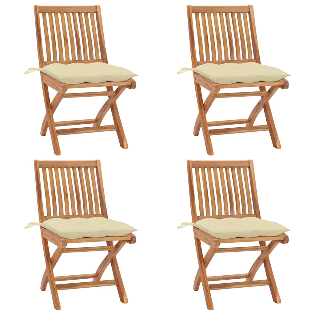Klappstühle mit Kissen, 4-teilig, Massivholz Teakholz