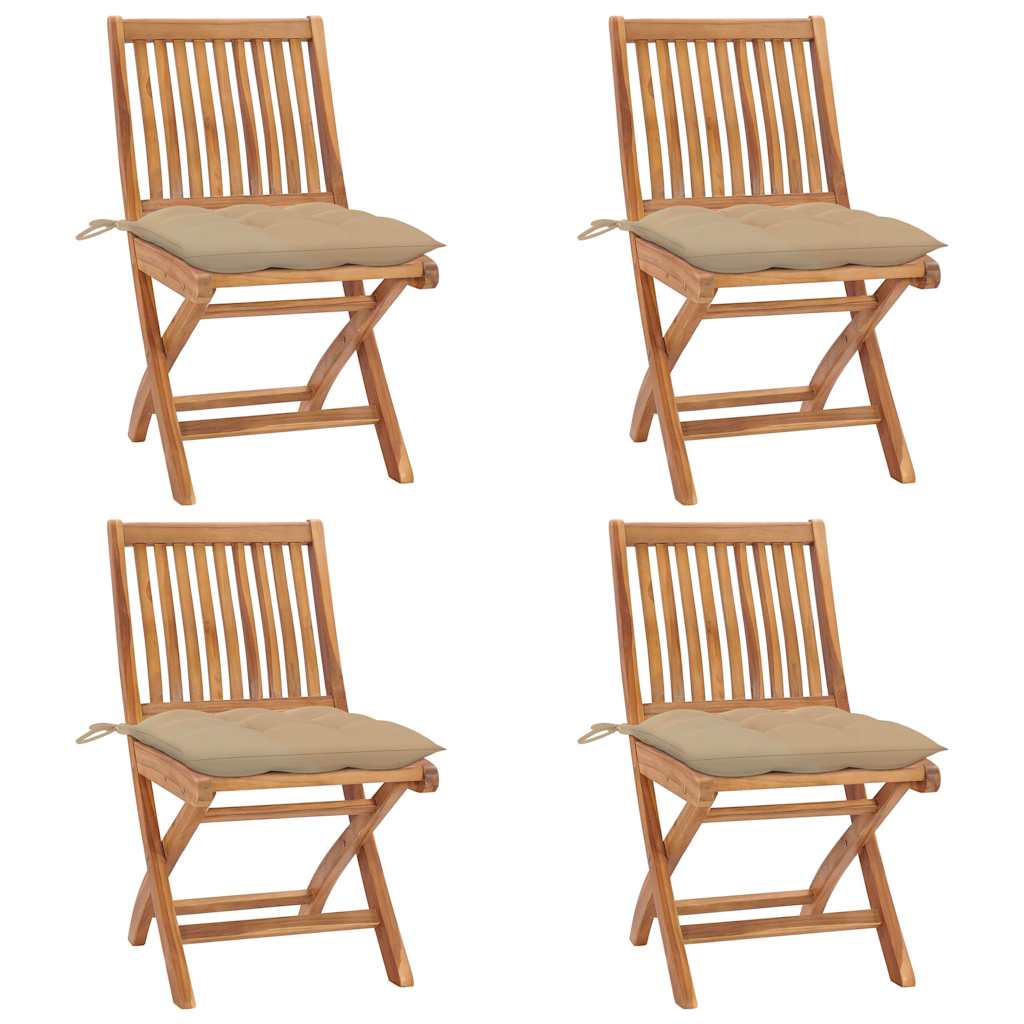 Klappstühle mit Kissen, 4-teilig, Massivholz Teakholz