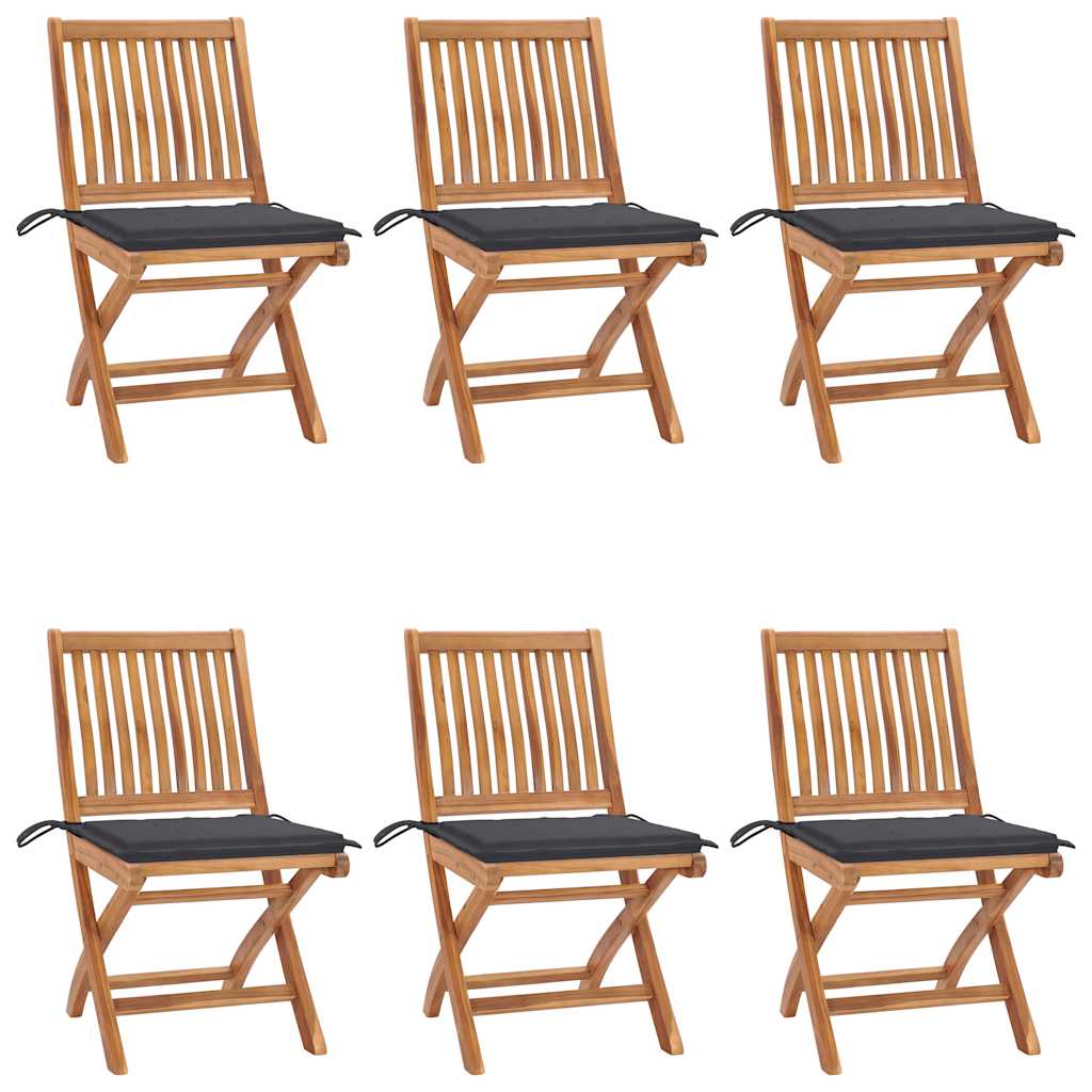 Klappstühle mit Kissen, 6-teilig, Massivholz Teakholz