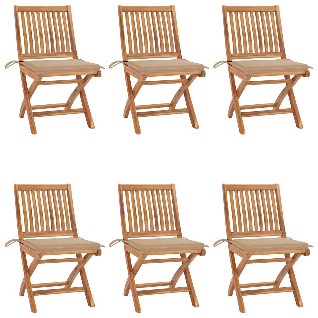 Klappstühle mit Kissen, 6-teilig, Massivholz Teakholz