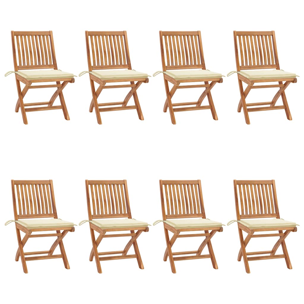 Klappstühle mit Kissen, 8-teilig, Massivholz Teakholz
