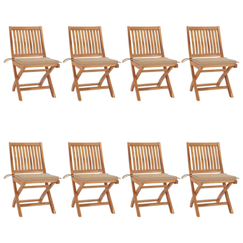 Klappstühle mit Kissen, 8-teilig, Massivholz Teakholz