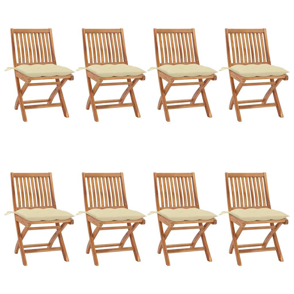 Klappstühle mit Kissen, 8-teilig, Massivholz Teakholz