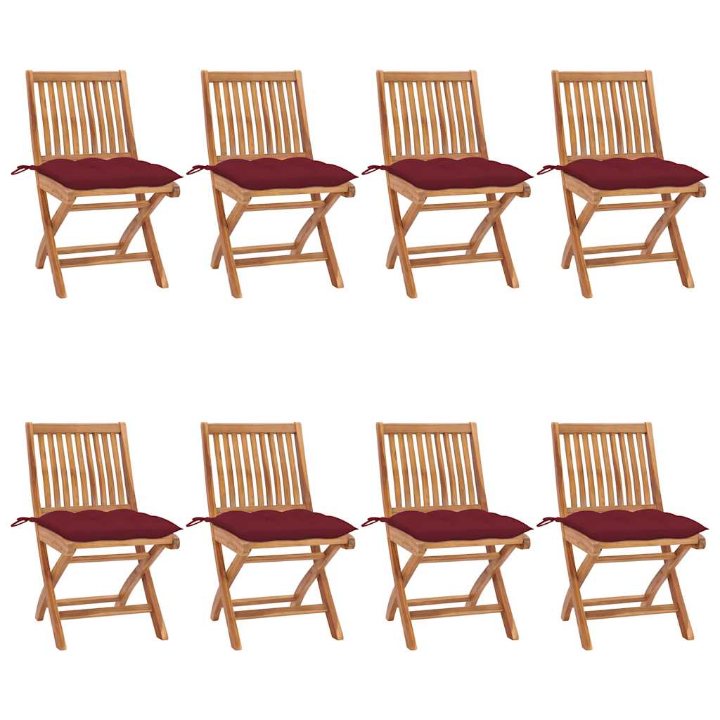 Klappstühle mit Kissen, 8-teilig, Massivholz Teakholz