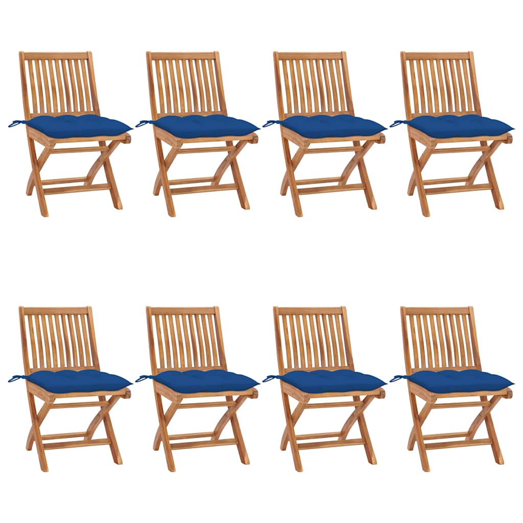 Klappstühle mit Kissen, 8-teilig, Massivholz Teakholz
