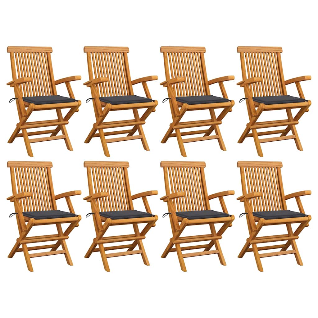 Klappstühle mit anthrazitfarbenen Kissen, 8-teilig, Massivholz Teakholz