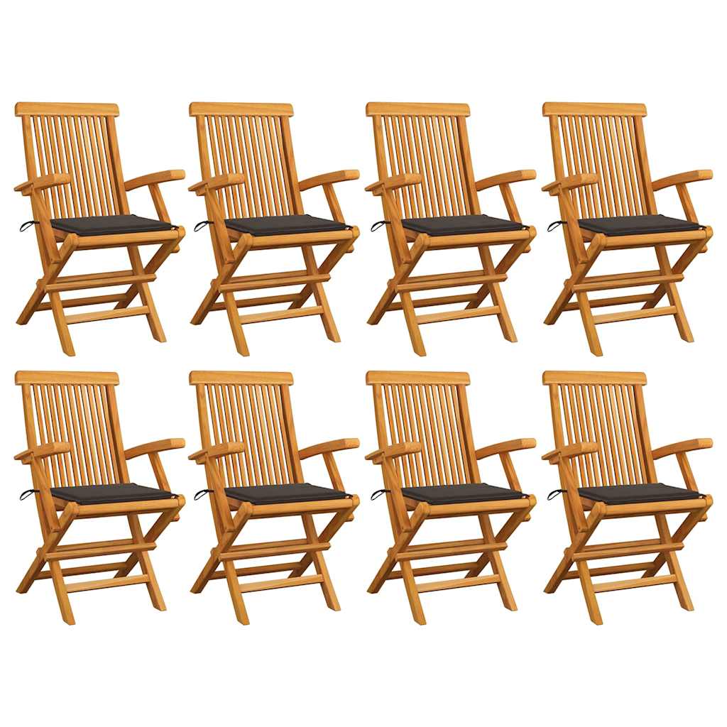 Klappstühle mit taupefarbenen Kissen, 8-teilig, Massivholz Teakholz