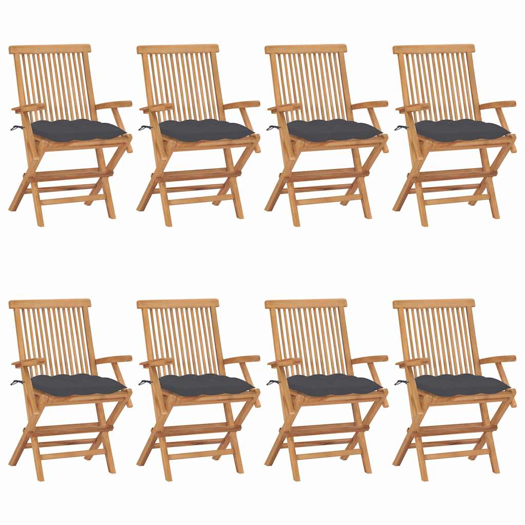 Klappstühle mit anthrazitfarbenen Kissen, 8-teilig, Massivholz Teakholz