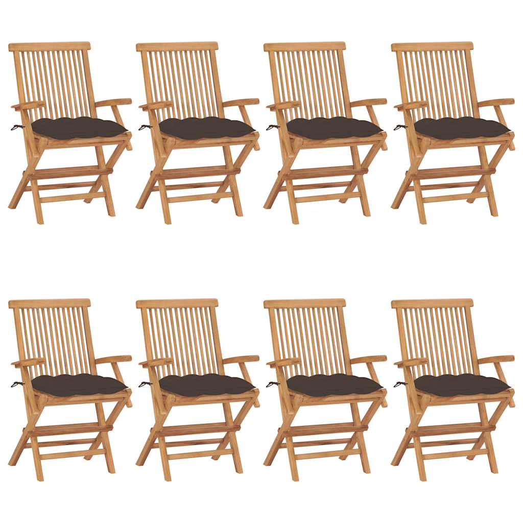 Klappstühle mit taupefarbenen Kissen, 8-teilig, Massivholz Teakholz