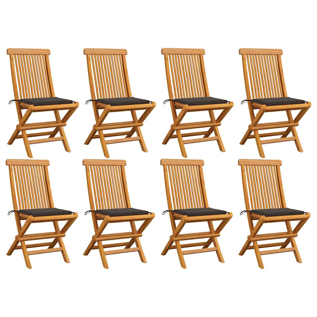 Klappstühle mit taupefarbenen Kissen, 8-teilig, Massivholz Teakholz