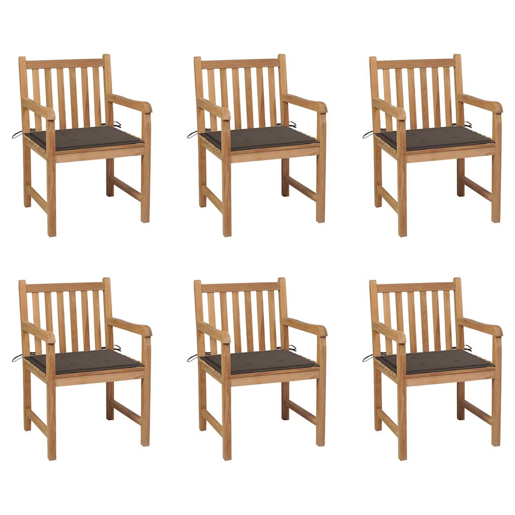 Gartenstühle 6 Stk. mit Taupe Kissen Massivholz Teak