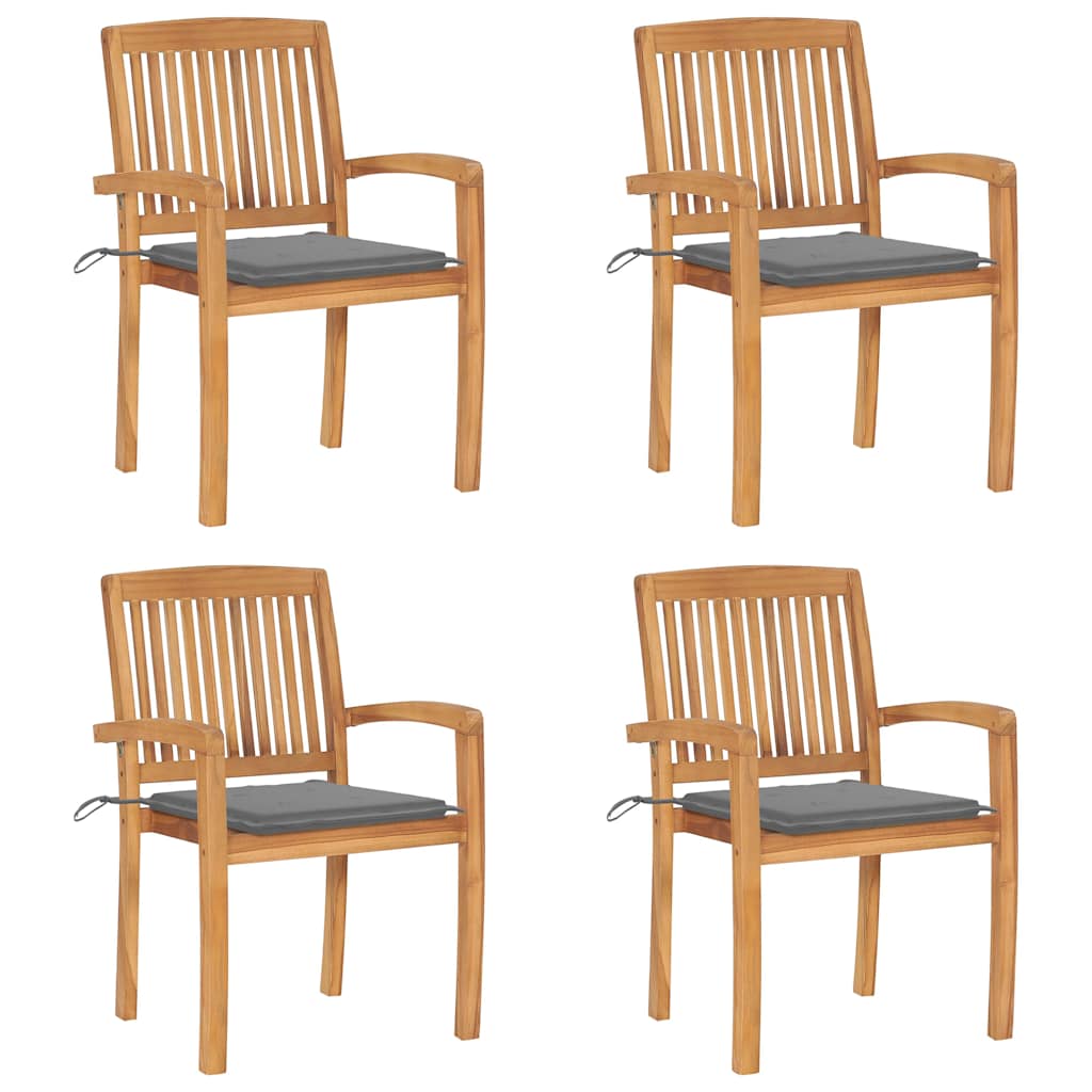 Stapelbare Gartenstühle mit Kissen 4 Stk. Massivholz Teak