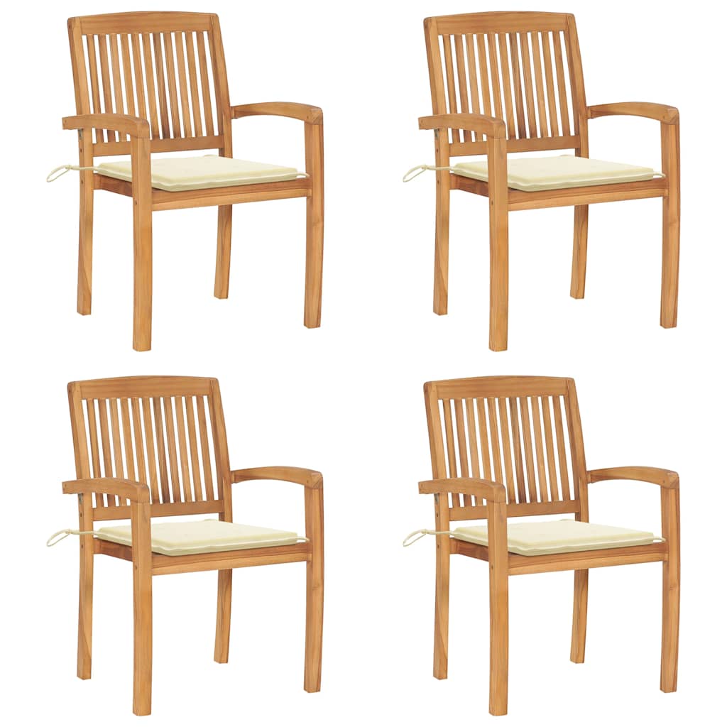 Stapelbare Gartenstühle mit Kissen 4 Stk. Massivholz Teak