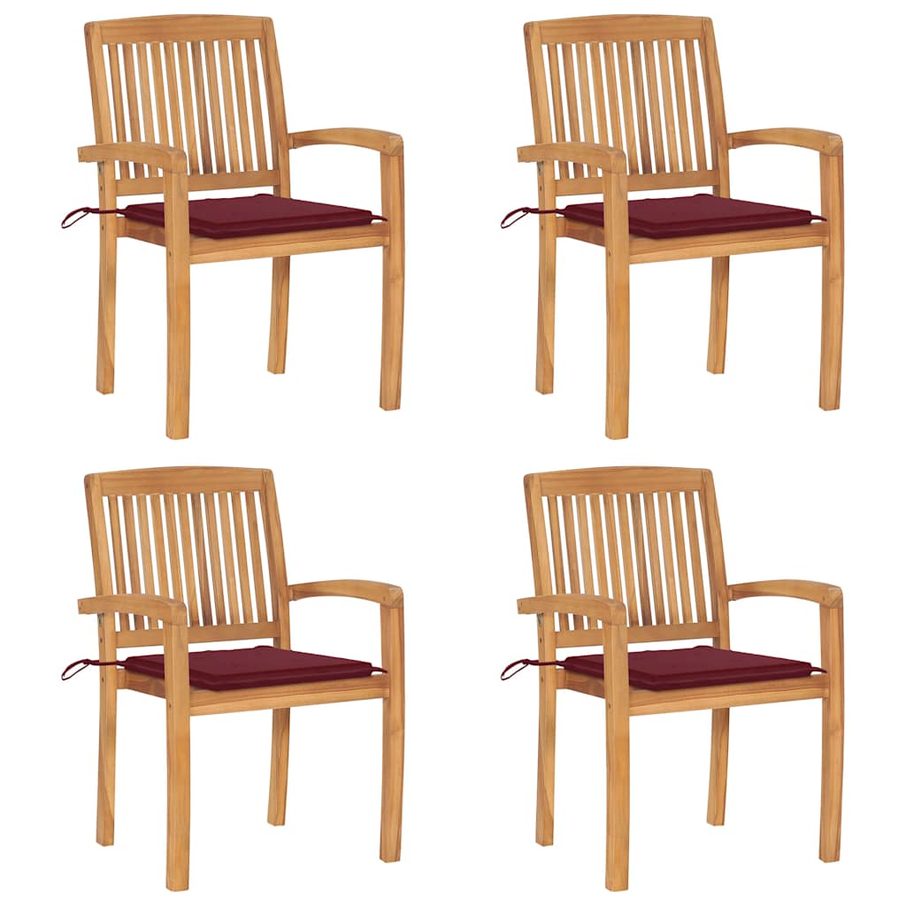 Stapelbare Gartenstühle mit Kissen 4 Stk. Massivholz Teak