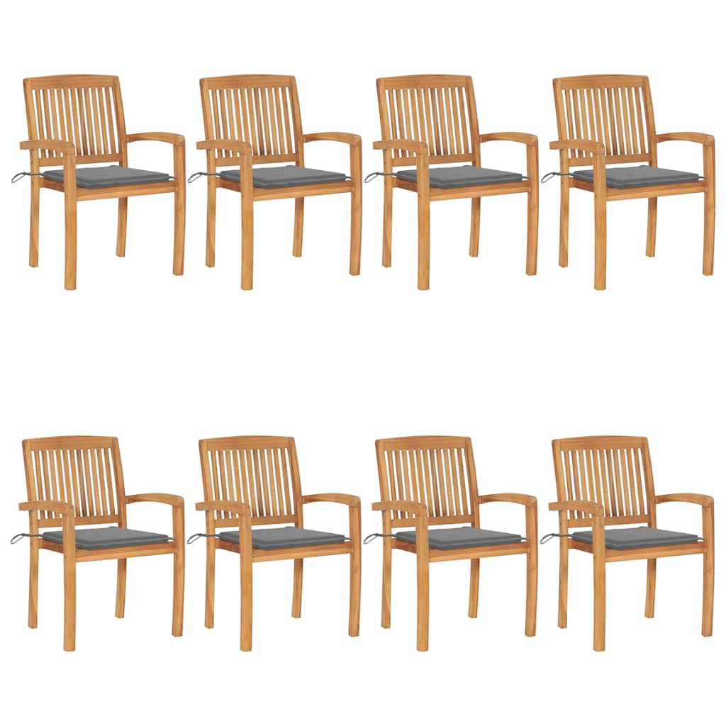 Stapelbare Gartenstühle mit Kissen 8 Stk. Massivholz Teak
