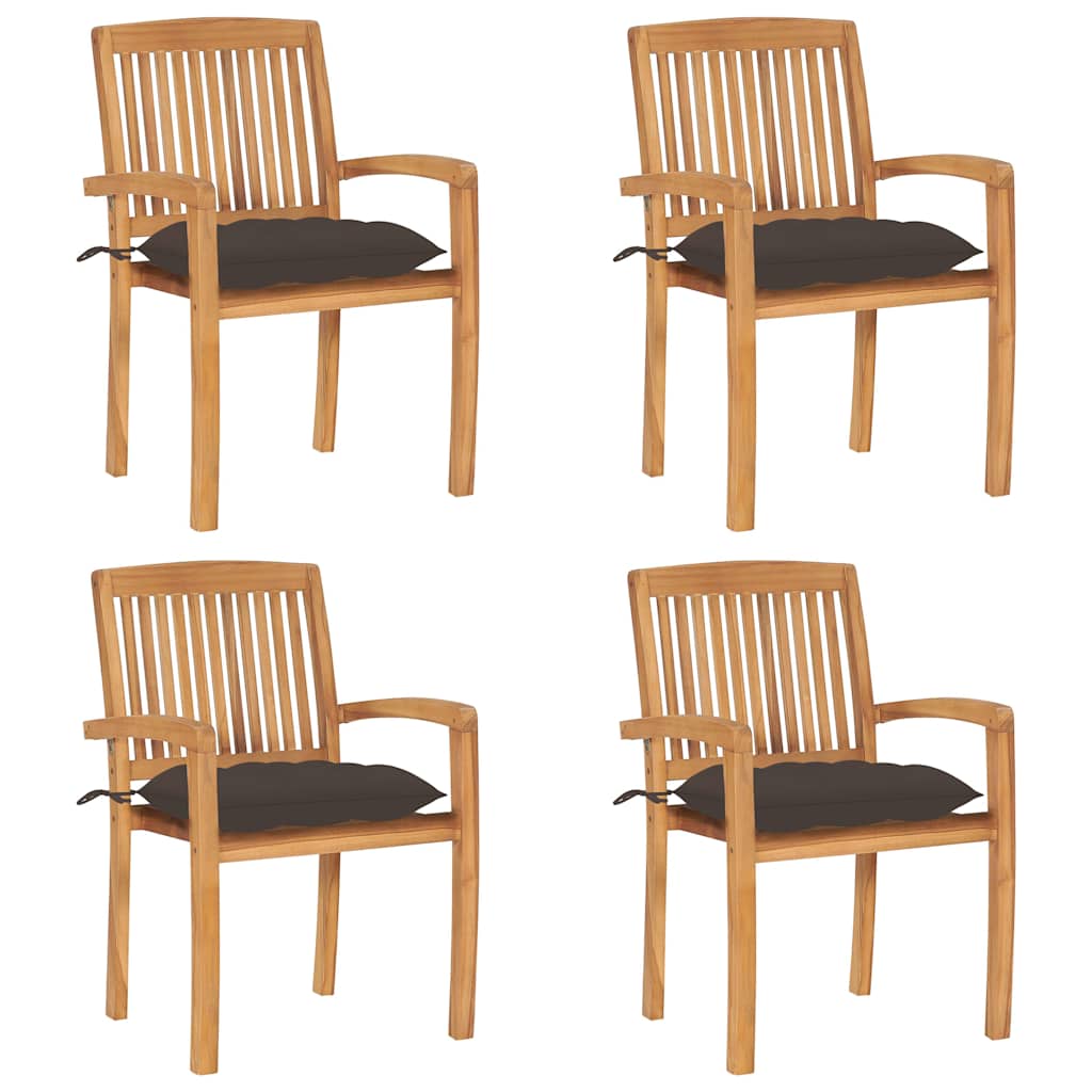 Stapelbare Gartenstühle mit Kissen 4 Stk. Massivholz Teak