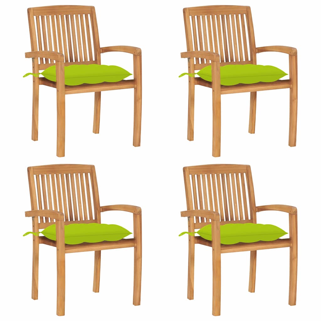 Stapelbare Gartenstühle mit Kissen 4 Stk. Massivholz Teak