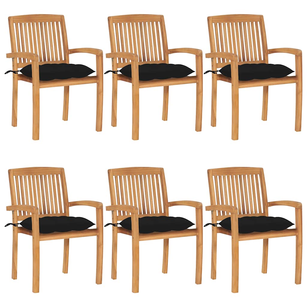 Stapelbare Gartenstühle mit Kissen 6 Stk. Massivholz Teak