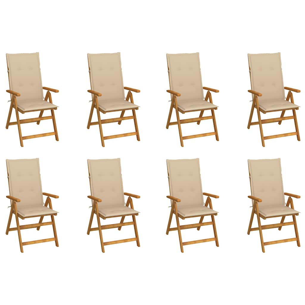 Klappstühle mit Kissen, 8-teilig, aus massivem Akazienholz