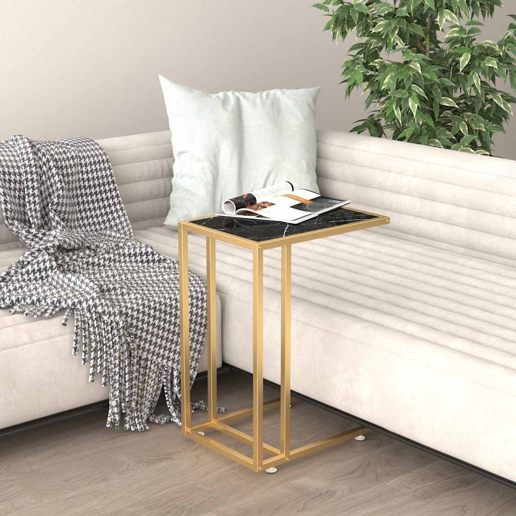 Computer-Beistelltisch Schwarz Marmor 50x35x65 cm Hartglas