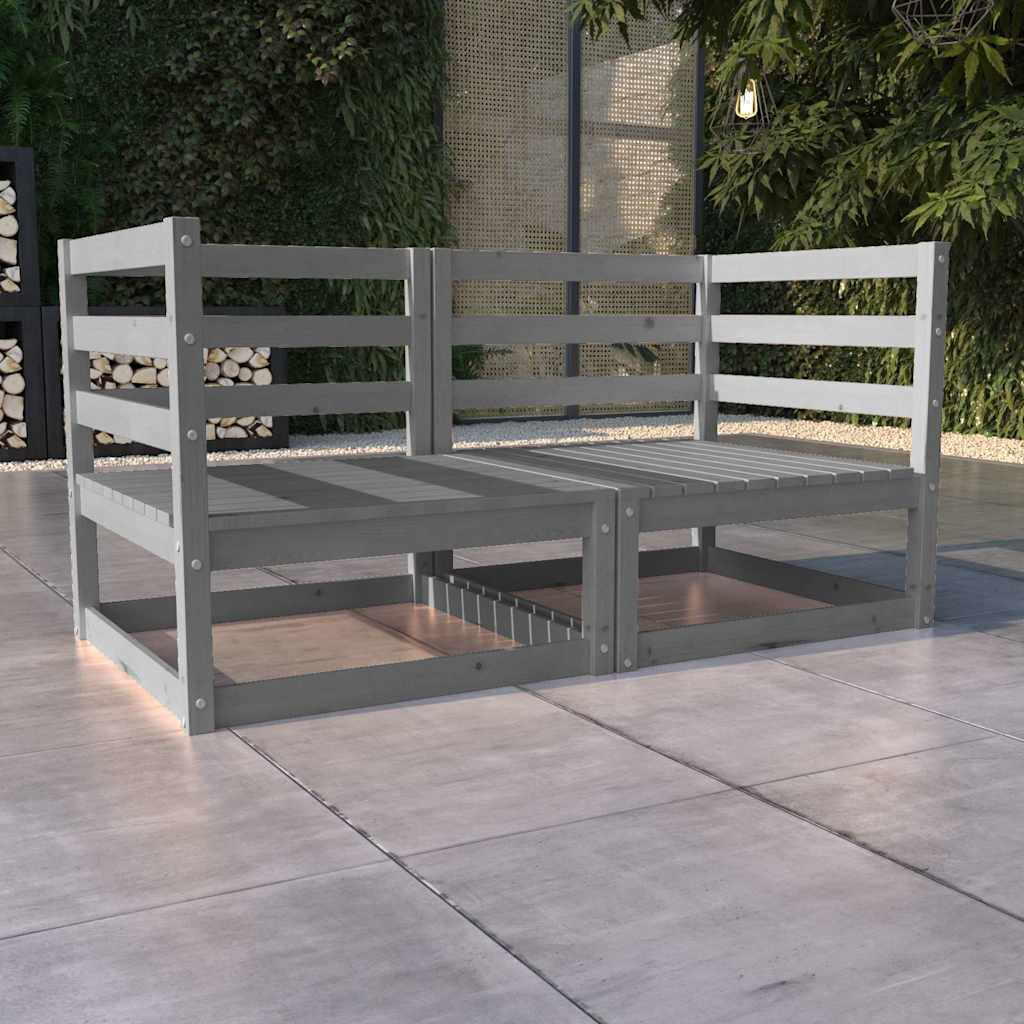 Gartensofa 2-Sitzer Grau Massivholz Kiefer