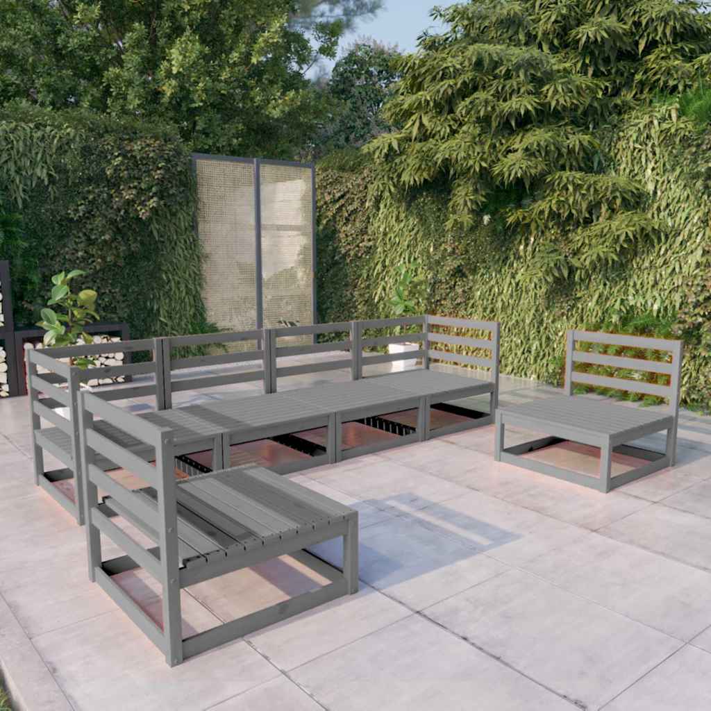 6-tlg. Garten-Lounge-Set Grau Massivholz Kiefer