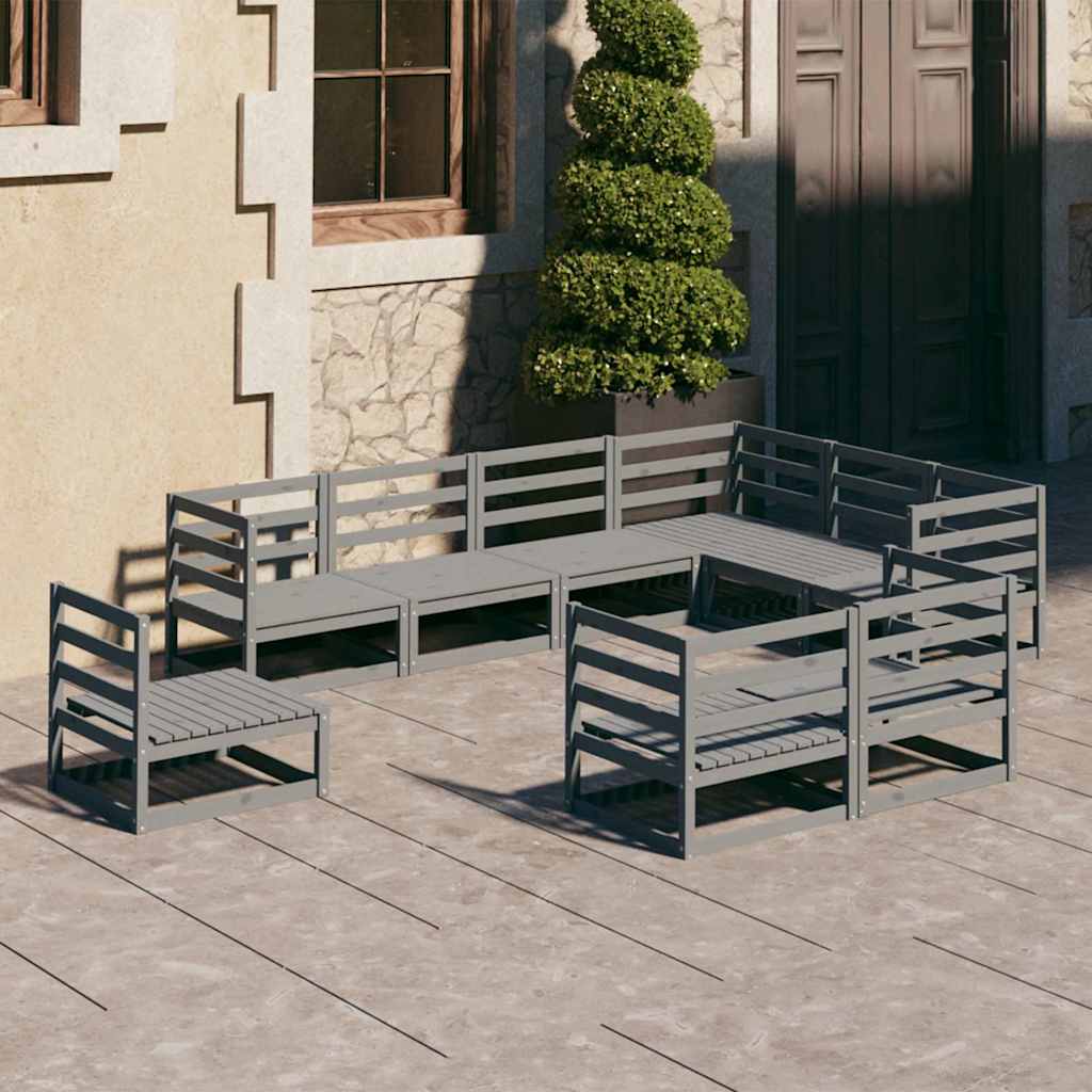 9-tlg. Garten-Lounge-Set Grau Kiefer Massivholz