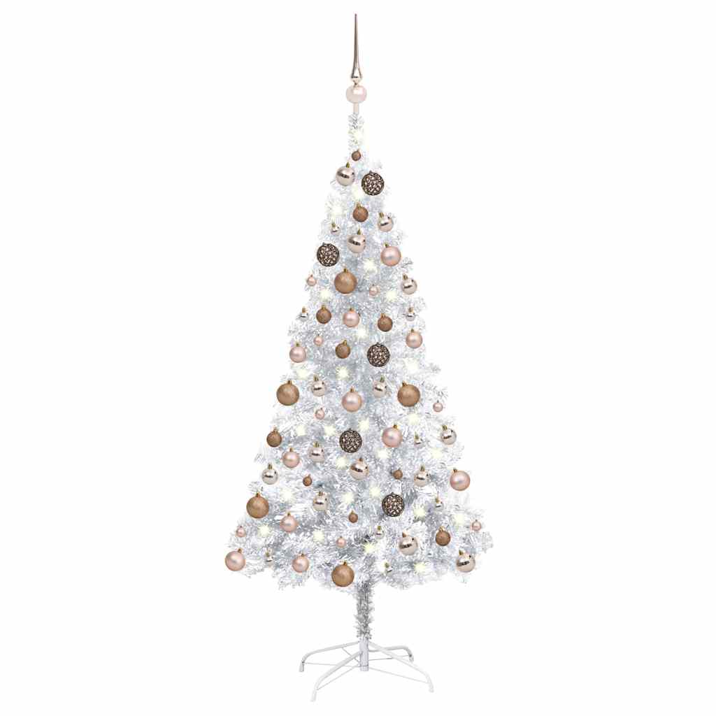 Künstlicher Weihnachtsbaum Beleuchtung & Kugeln Silber 120 cm