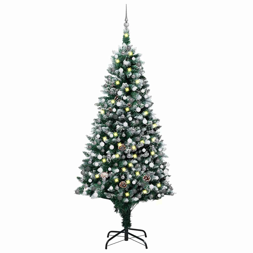 Künstlicher Weihnachtsbaum mit LEDs Kugeln Zapfen 210 cm