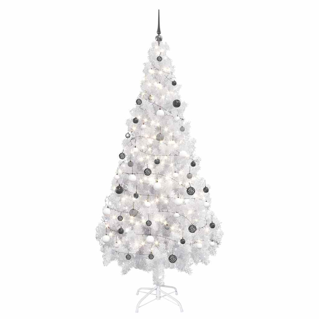 Künstlicher Weihnachtsbaum mit Beleuchtung & Kugeln Weiß 180 cm