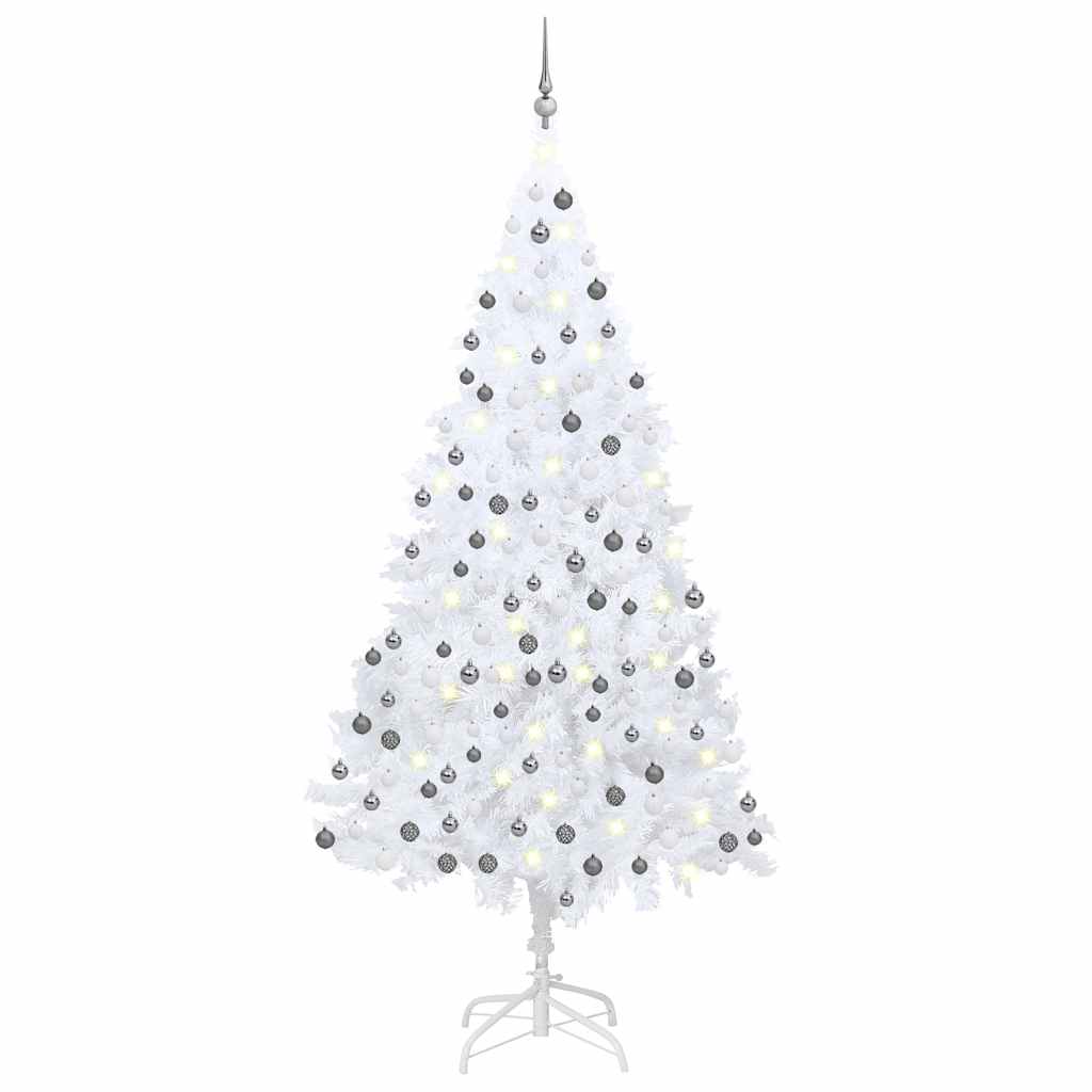 Künstlicher Weihnachtsbaum mit Beleuchtung & Kugeln Weiß 210 cm