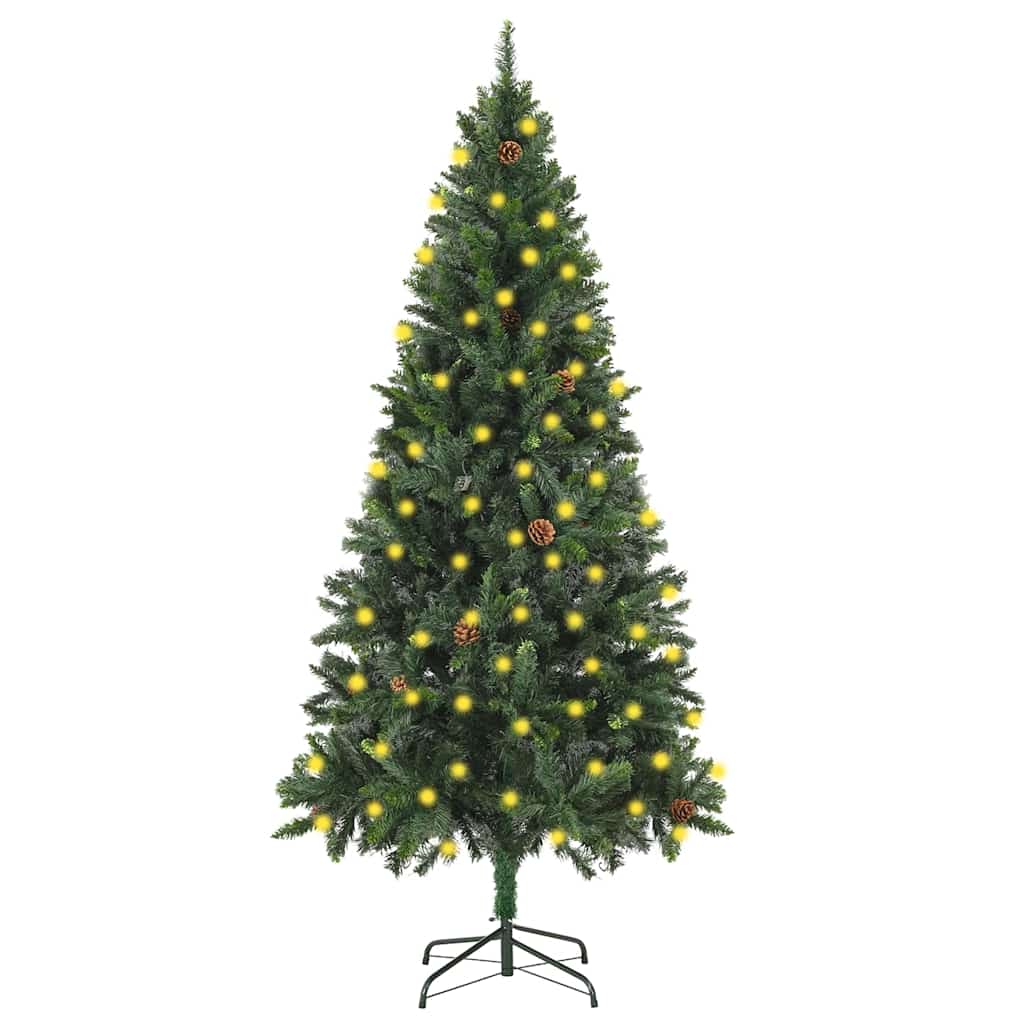 Künstlicher Weihnachtsbaum mit Beleuchtung & Zapfen Grün 180 cm