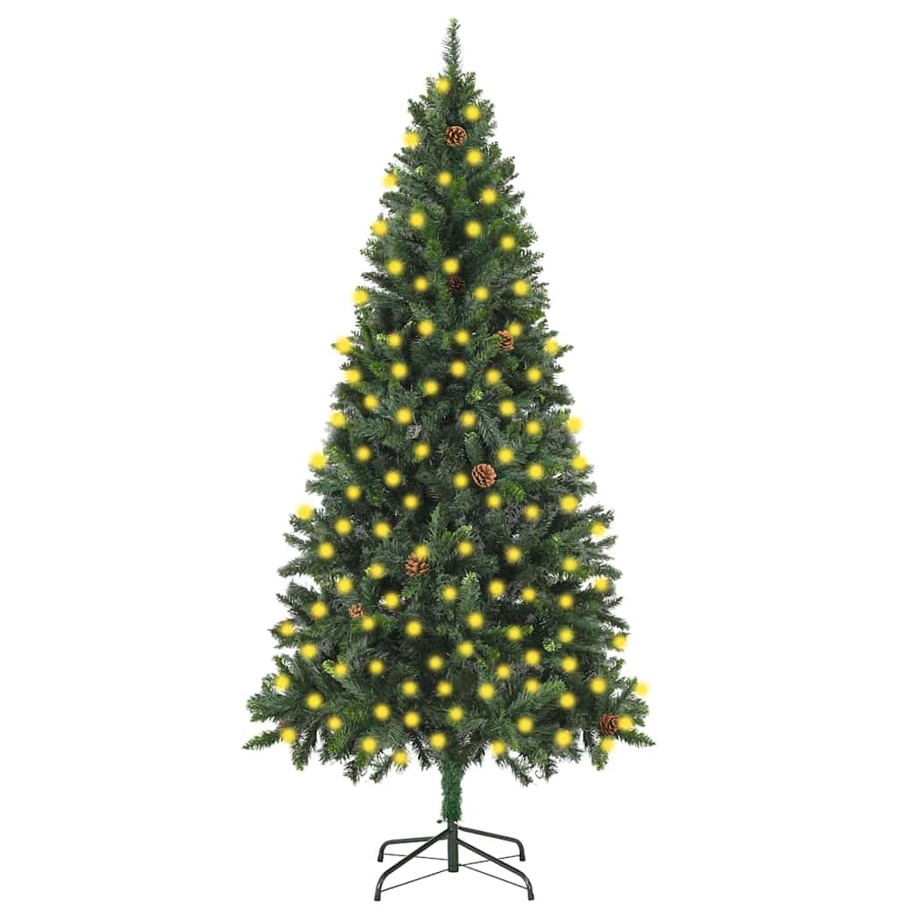Künstlicher Weihnachtsbaum mit Beleuchtung & Zapfen Grün 210 cm