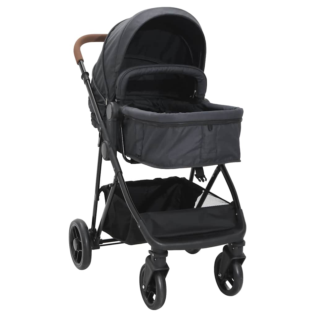 2-in-1 Kinderwagen Anthrazit und Schwarz Stahl