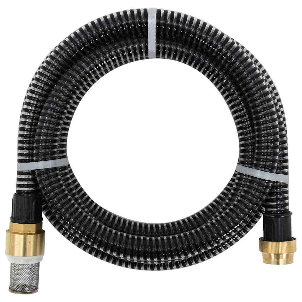 Saugschlauch mit Messing-Anschlüssen Schwarz 1,1" 10 m PVC