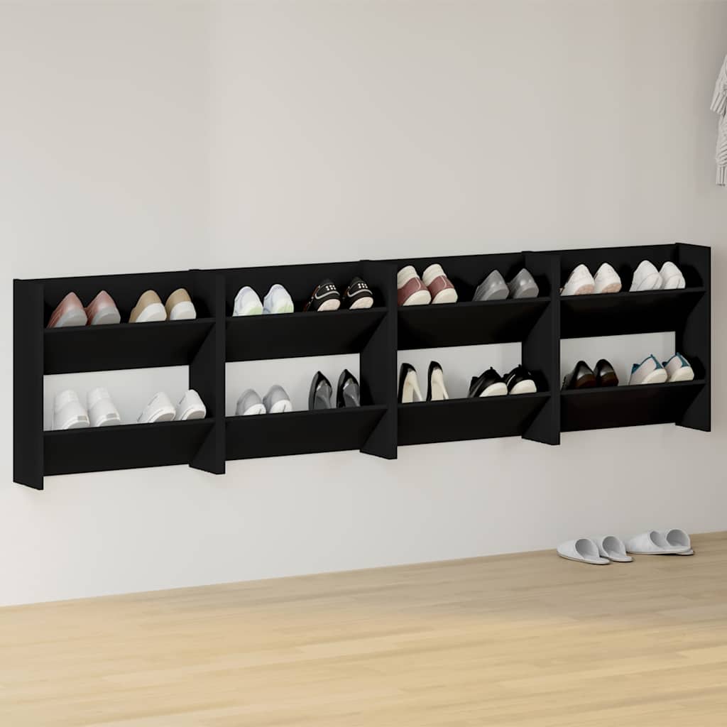 Wand-Schuhschränke 4 Stk. Schwarz 60x18x60 cm Holzwerkstoff
