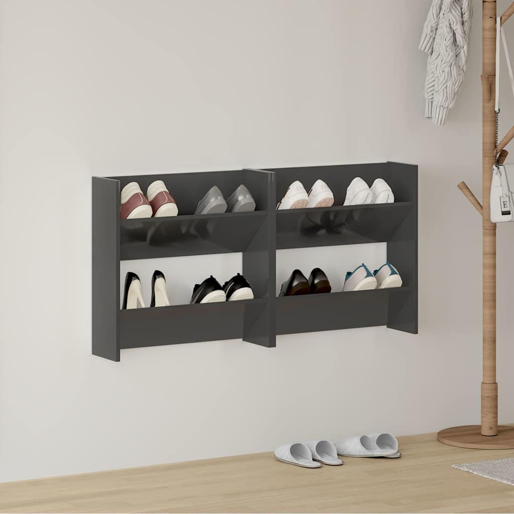 Wand-Schuhschränke 2 Stk. Hochglanz-Grau 60x18x60cm