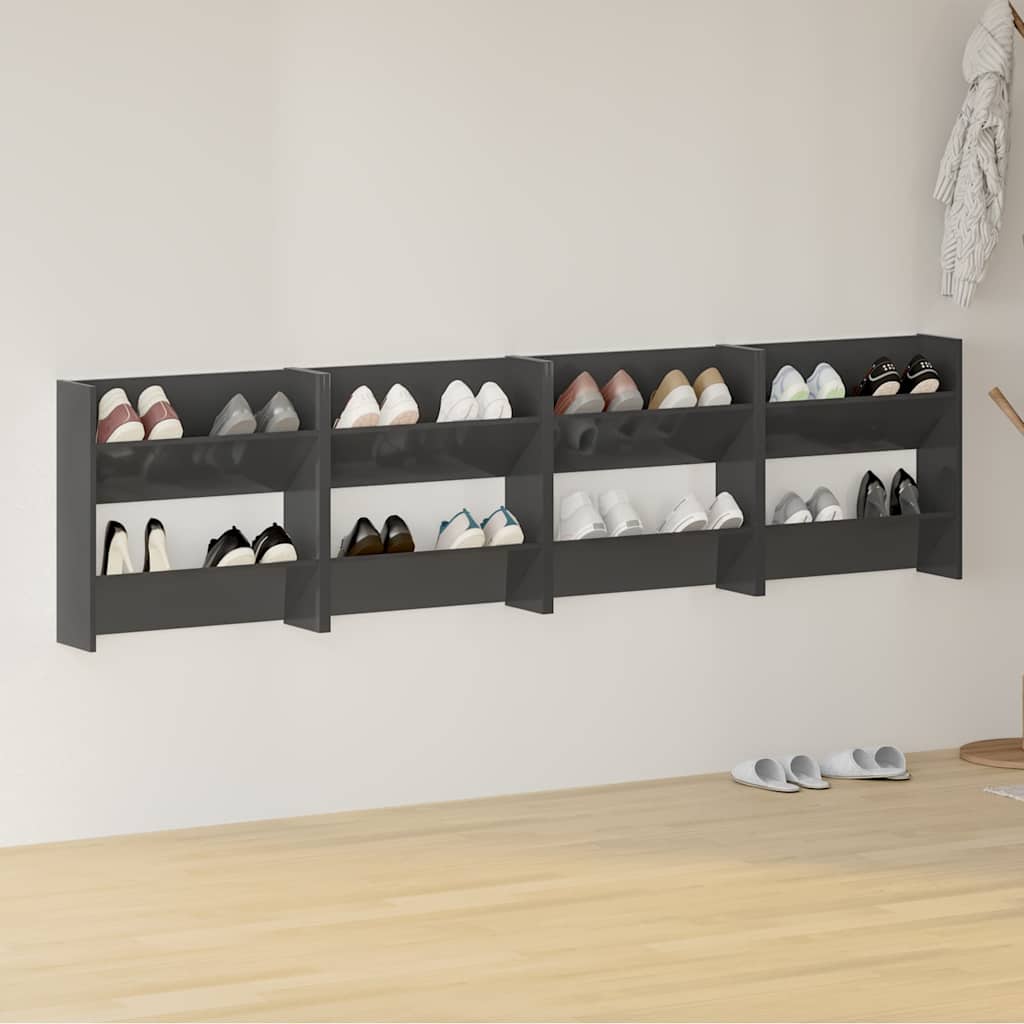Wand-Schuhschränke 4 Stk. Hochglanz-Grau 60x18x60cm