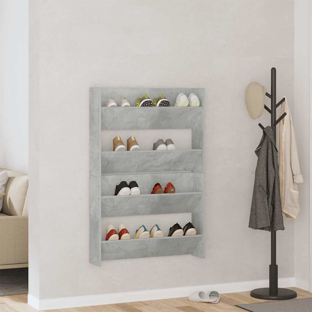 Wand-Schuhschränke 2 Stk. Betongrau 80x18x60 cm Holzwerkstoff