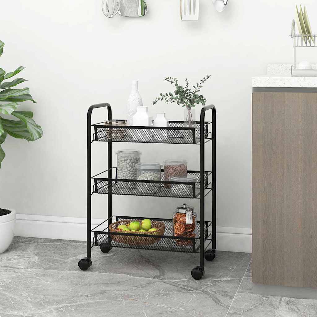 Küchenwagen 3 Etagen Schwarz 46x26x64 cm Eisen