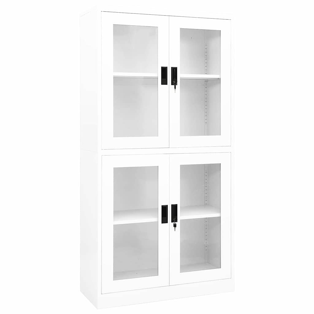 Büroschrank Weiß 90x40x180 cm Stahl und Hartglas