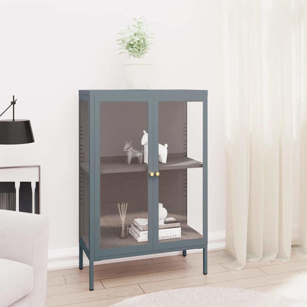 Sideboard Anthrazit 75x35x105 cm Stahl und Glas